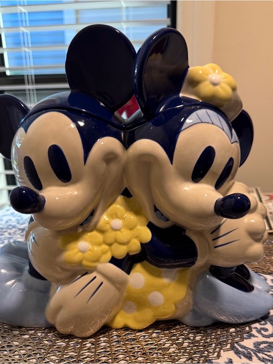 Disney Other - Disney Navy, Yellow and Cream Mickey & Minnie Ceramic Cookie Jar